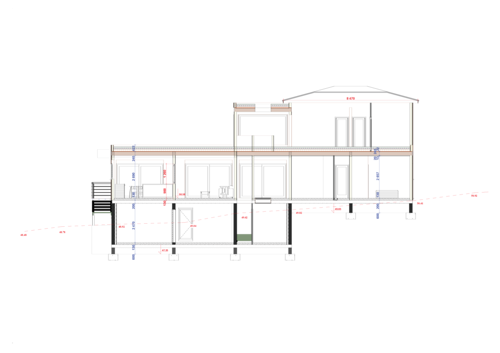 coupe avec étage maison en ossature bois