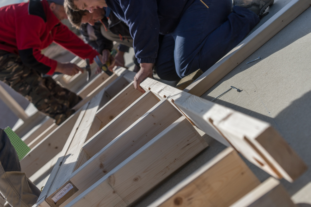 assemblage d'un mur en ossature bois