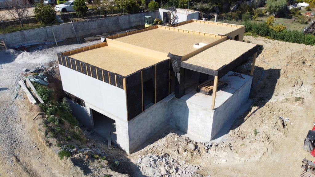 Mise en place du Fermacell PowerPanel d'une maison ossature bois à Antibes